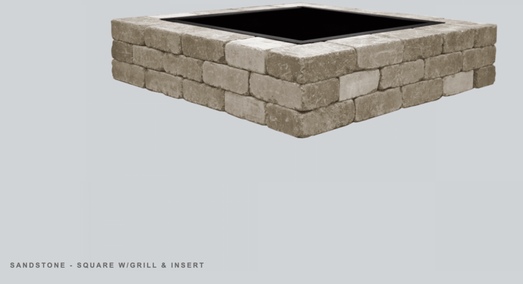 Custom square fire pit built with sandstone-colored pavers by BlackDiamondDesign Landscaping